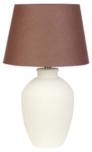 Stolná lampa biely keramický podstavec hnedé ľanové tienidlo minimalistický dizajn
