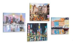 Set obrazov mestá s imitáciou olejomaľby - 4x 40x40