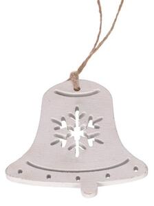 Drevená vianočná ozdoba Bell, biela, 8 ks