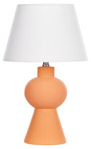 Stolná lampa oranžová keramický podstavec ľanové tienidlo v tvare bubna minimalistický dizajn