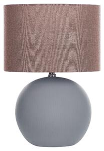 Stolná lampa sivá keramický okrúhly podstavec ľanové tienidlo v tvare bubna minimalistický dizajn