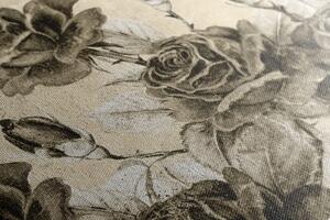 Obraz vintage kytica ruží v sépiovom prevedení - 60x40