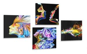 Set obrazov farebná abstrakcia na čiernom pozadí - 4x 40x40