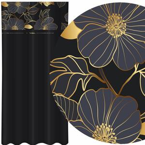 Klasický čierny záves s potlačou zlatých kvetov Čierna