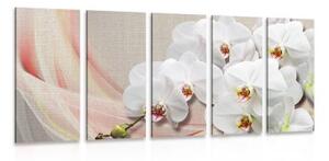 5-dielny obraz biela orchidea na plátne - 100x50