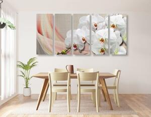 5-dielny obraz biela orchidea na plátne - 100x50