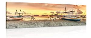 Obraz loďky pri západe slnka - 150x50