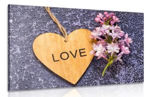 Obraz drevené srdce s nápisom Love - 60x40
