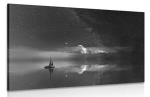 Obraz loďka na mori v čiernobielom prevedení - 60x40