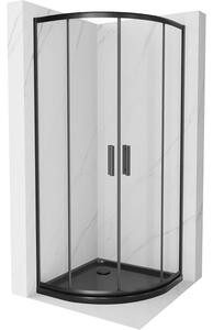 Mexen Rio sprchovací kút polkruhový 80 x 80 cm, transparentný, čierny + vanička Flat, čierna - 863-080-080-70-00-4170B