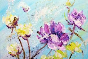 Samolepiaca tapeta maľované fialové a žlté kvety - 450x300