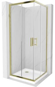 Mexen Rio štvorcová sprchová kabína 80 x 80 cm, transparentnéné, zlatá + závesný bidet Flat, biela- 860-080-080-50-00-4010G