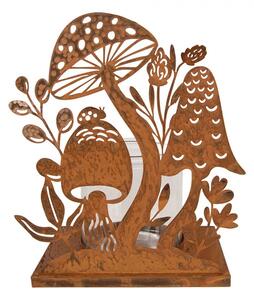 Rustikálny hrdzavý svietnik s hubami Mushroom Rust - 22*13*23 cm - Clayre & Eef