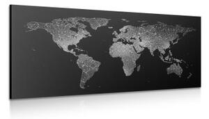 Obraz nočná čiernobiela mapa sveta - 100x50