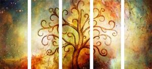5-dielny obraz strom života s abstrakciou vesmíru - 100x50