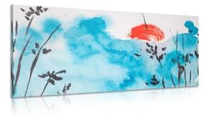 Obraz japonská modrá obloha a červené slnko - 100x50