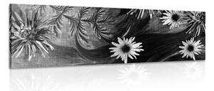 Obraz kvety na čiernobielom pozadí - 150x50