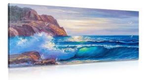 Obraz morské vlny na pobreží - 100x50