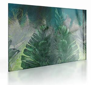 Sklenený obraz - Betónová textúra s listami (70x50 cm)