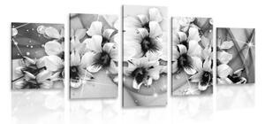 5-dielny obraz čiernobiele kvety na abstraktnom pozadí - 100x50