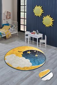 Conceptum Hypnose Detský okrúhly koberec Moon 140 cm modrý/žltý