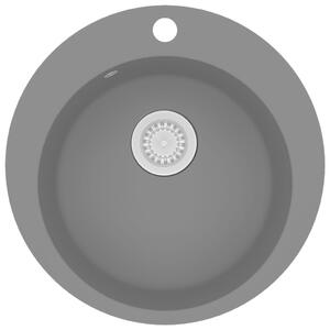 Granitový kuchynský drez s jednou vaničkou, okrúhly, sivý