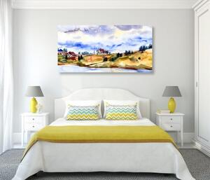 Obraz akvarelová dedinka - 100x50