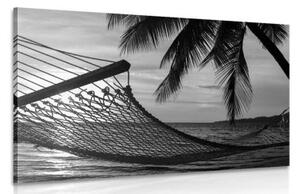 Obraz hojdacia sieť na pláži v čiernobielom prevedení - 60x40