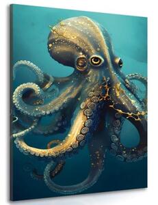Obraz modro-zlatá chobotnica - 40x60