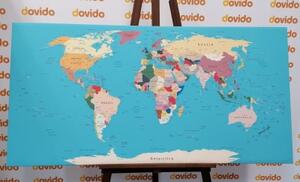 Obraz mapa sveta s názvami - 100x50