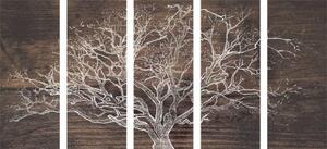 5-dielny obraz koruna stromu na drevenom podklade - 100x50