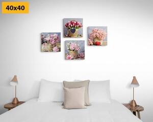 Set obrazov kytice kvetov vo vintage prevedení - 4x 40x40