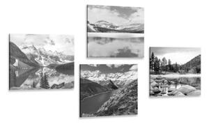 Set obrazov očarujúce horské krajiny v čiernobielom prevedení - 4x 40x40