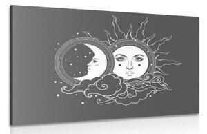 Obraz čiernobiela harmónia slnka a mesiaca - 90x60