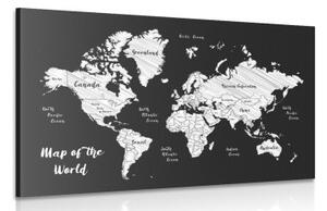 Obraz čiernobiela jedinečná mapa sveta - 60x40