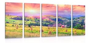 5-dielny obraz stohy sena v karpatských horách - 100x50
