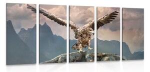 5-dielny obraz orol s roztiahnutými krídlami nad horami - 100x50