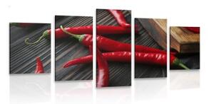 5-dielny obraz doska s chili papričkami - 100x50