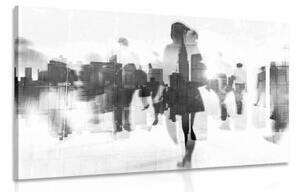 Obraz siluety ľudí vo veľkomeste v čiernobielom prevedení - 120x80