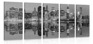 5-dielny obraz mesto Manhattan v čiernobielom prevedení - 100x50