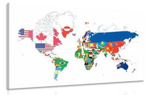 Obraz mapa sveta s vlajkami s bielym pozadím - 120x80