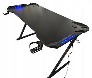 RGB herný stôl 120x60 čierny LED držiak na slúchadlá