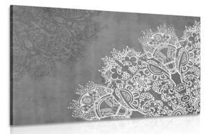 Obraz prvky kvetinovej Mandaly v čiernobielom prevedení - 120x80
