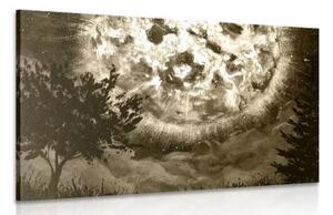 Obraz žiarivý mesiac na nočnej oblohe v sépiovom prevedení - 120x80