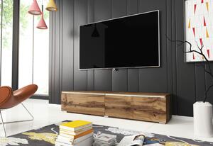 TV stolík MENDES D 140, 140x30x32, dub wotan/biela lesk + LED