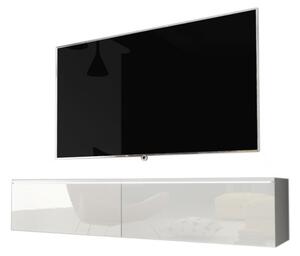 TV stolík MENDES D 140, 140x30x32, biela/biela lesk + LED