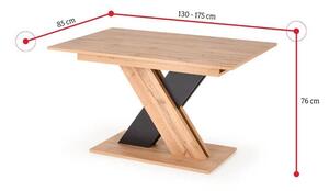 Rozkladací jedálenský stôl KARELO, 130-175x76x85, dub wotan/čierna