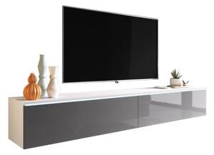 TV stolík MENDES D 180, 180x30x32, biela/siva lesk