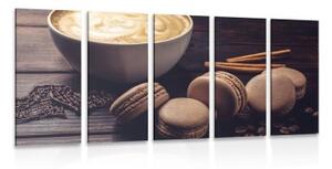5-dielny obraz káva s čokoládovými makrónkami - 100x50
