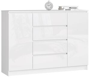 Komoda K140 2D 4SZ CLP biela, lesk